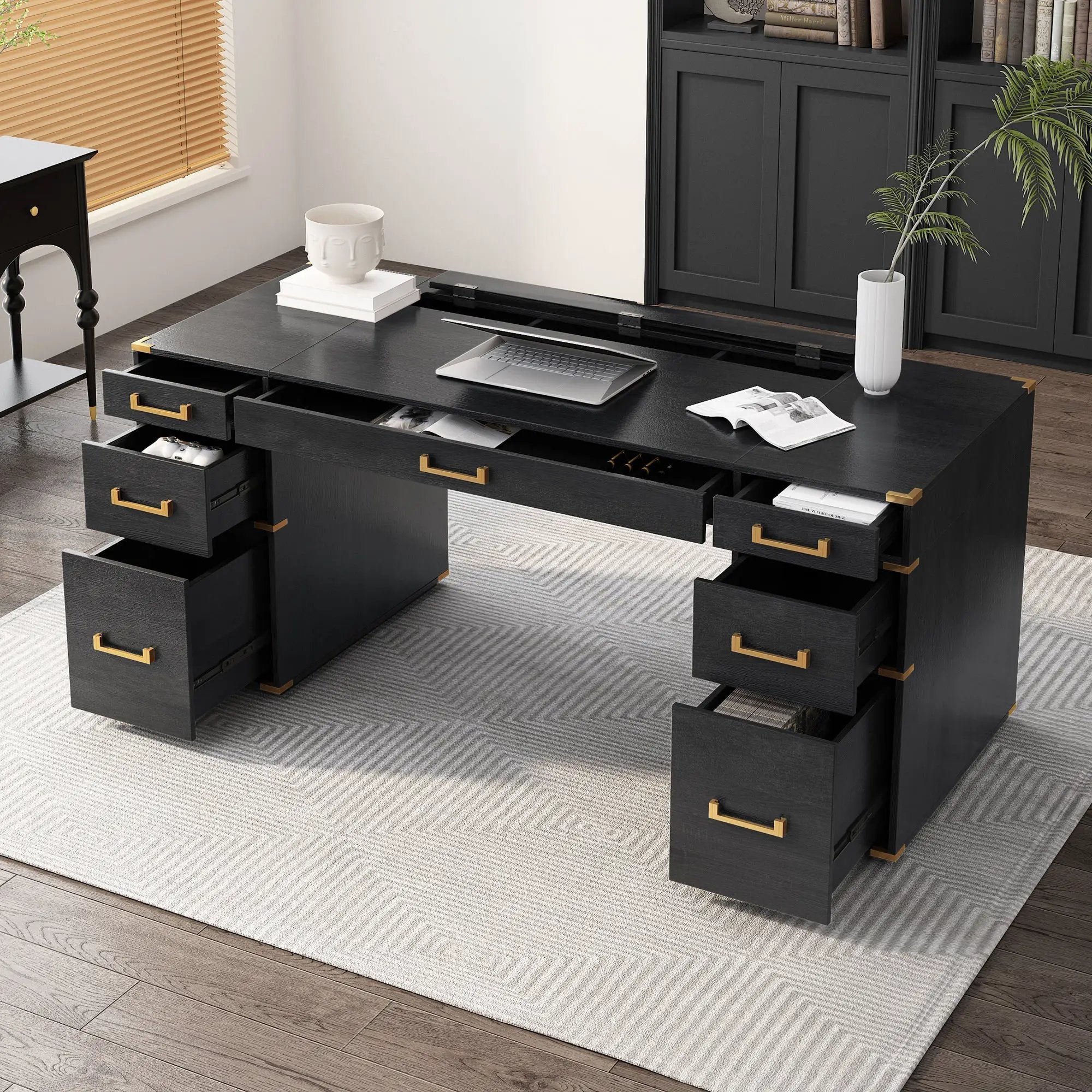 70" Extra-Large Classic and Traditional Executive Desk with Metal Edge Trim by HouseOfZazla