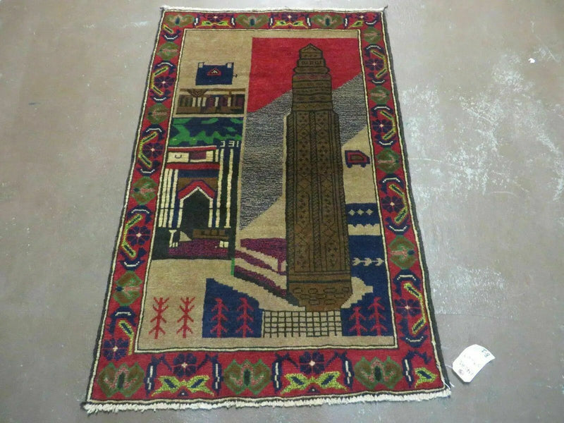 3' X 4' New Vintage Handmade Afghan Balouch Tribal Wool Pictorial Rug # 281 by Jewel Rugs