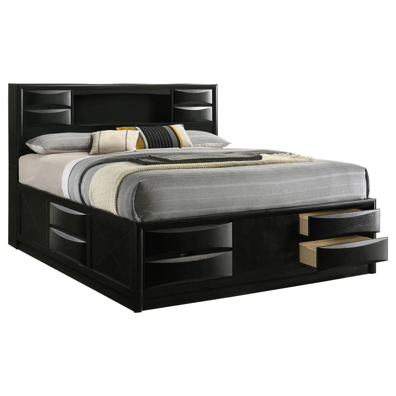 Briana Wood Eastern King Storage Bookcase Bed Black by Unique Piece Furniture