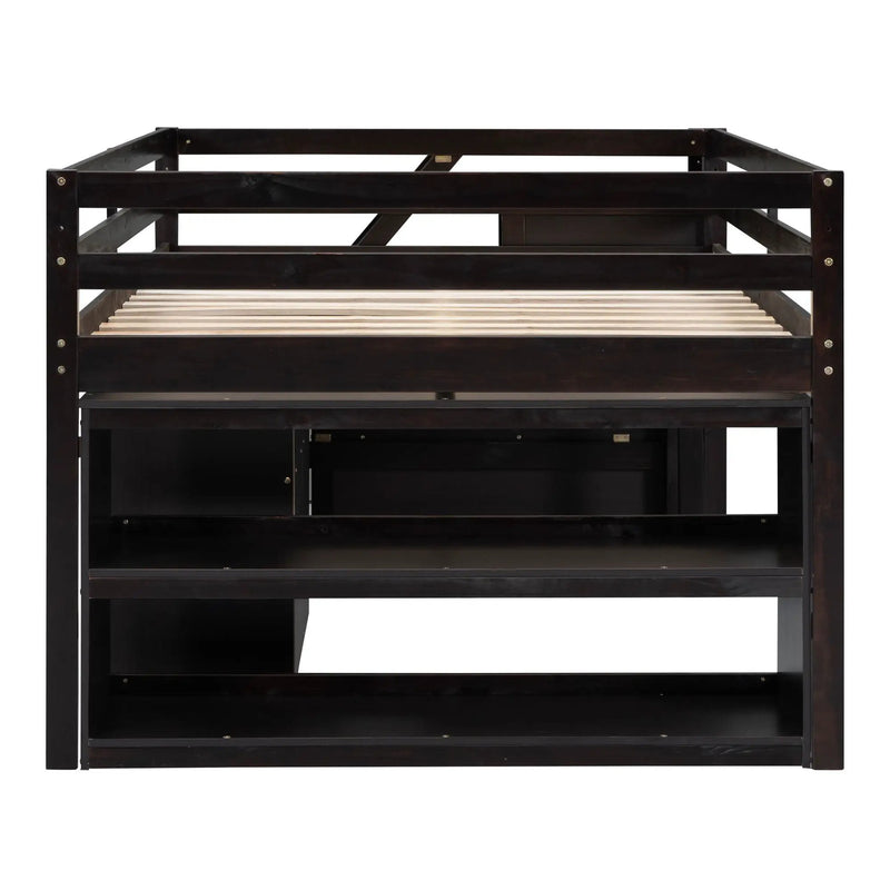 Loft Bed With Retractable Writing Desk And 3 Drawers With Storage Stairs And Shelves by HouseOfZazla