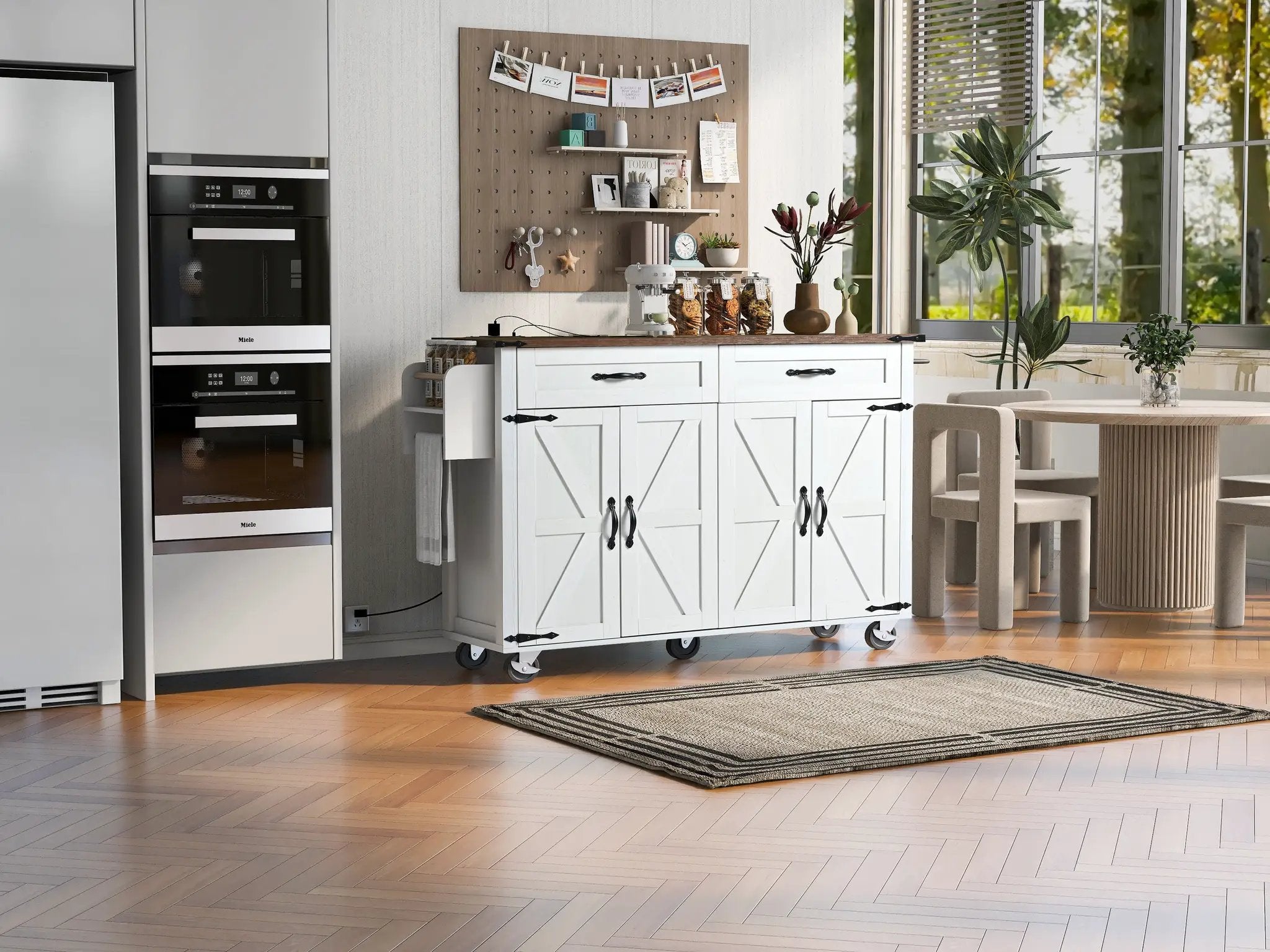 K&K 53.5'' Farmhouse Kitchen Island with Power Outlet by HouseOfZazla