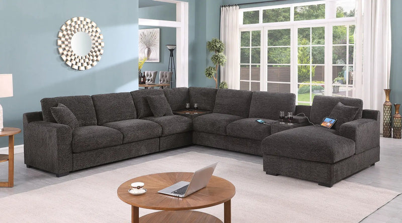Celine - Corner Sectional Sofa With Right Facing Chaise, Cupholders, And Charging Ports - Gray by HouseOfZazla