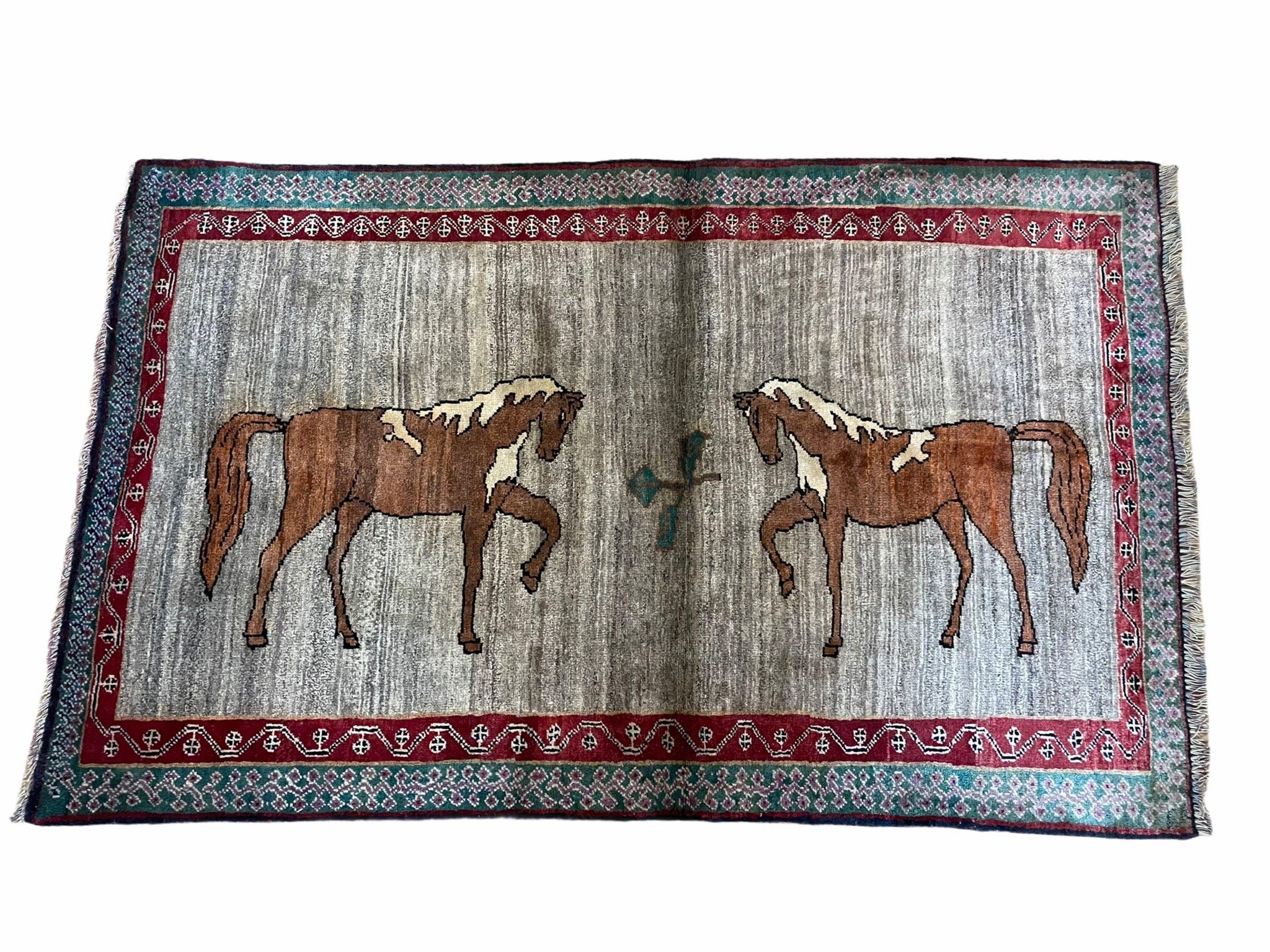 4 X 6 Handmade Rug Zagros New Vintage Quality Wool Rug Horses Silver Brown Nice by Jewel Rugs