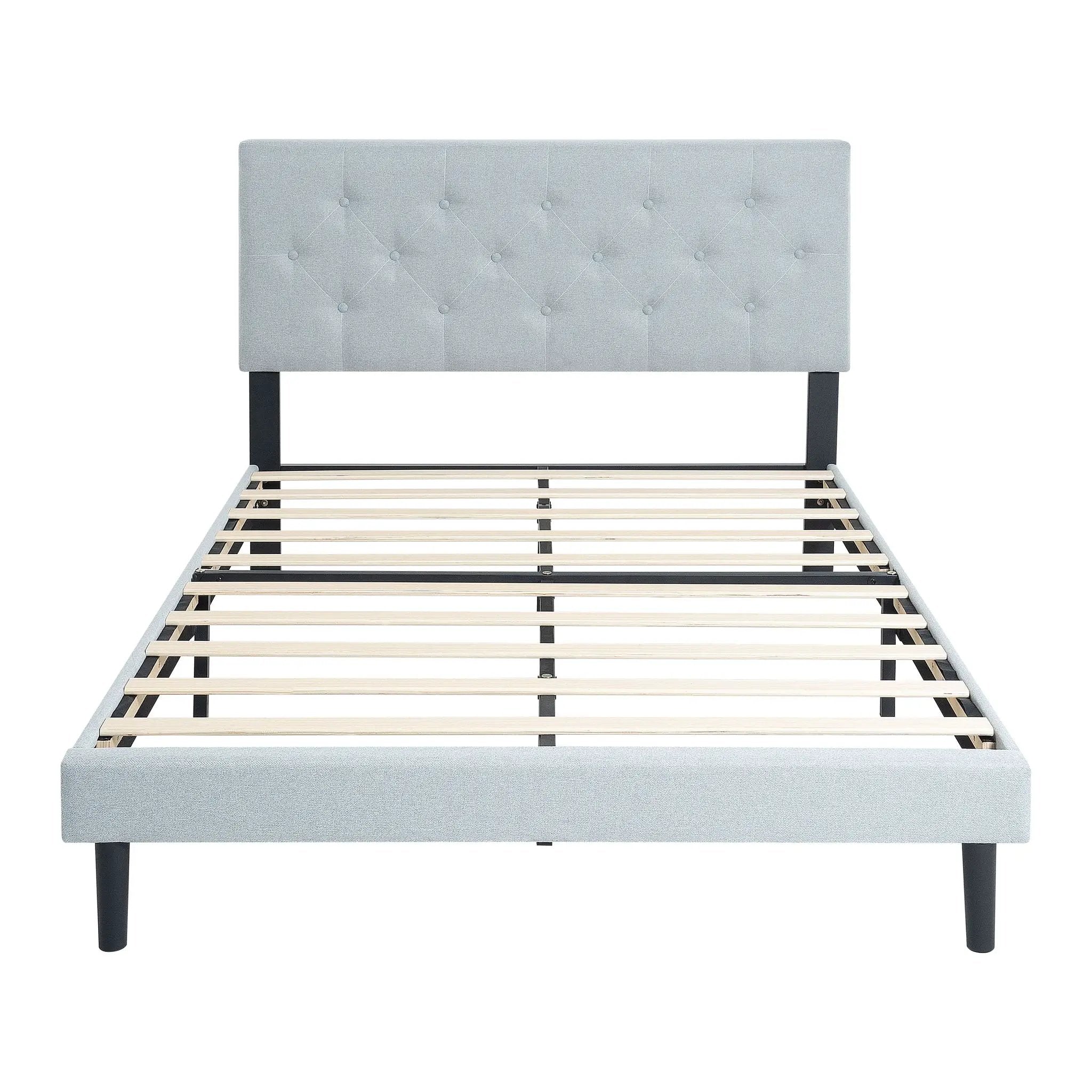 Modern Upholstered Platform Bed Frame With Button Tufted Fabric Headboard by Unique Piece Furniture