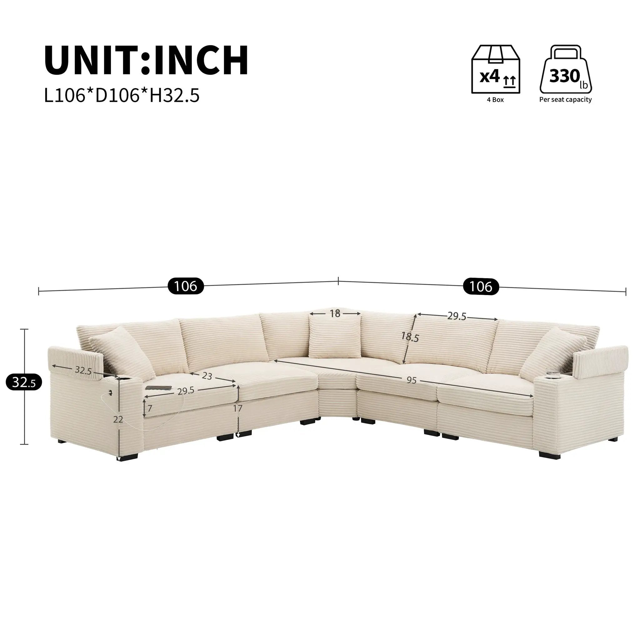 Convertible L Shaped Sectional Corner Couch With Armrest Storage Cup Holders USB Charger, Irregular Corner Oversized Comfy Modular Sofa by HouseOfZazla