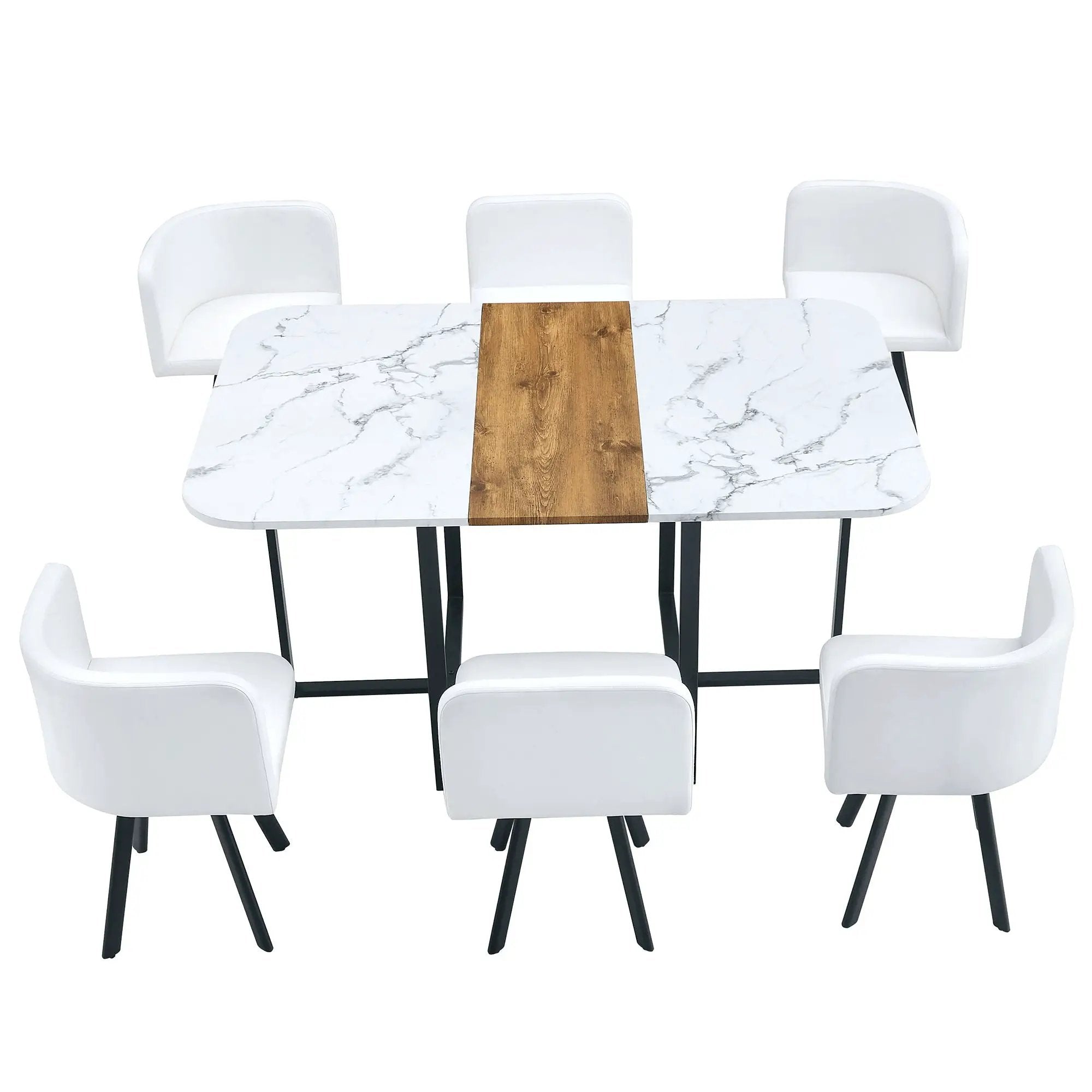 Modern Minimalist Marble Pattern Joinery Dining Table With Dining Chairs by Unique Piece Furniture