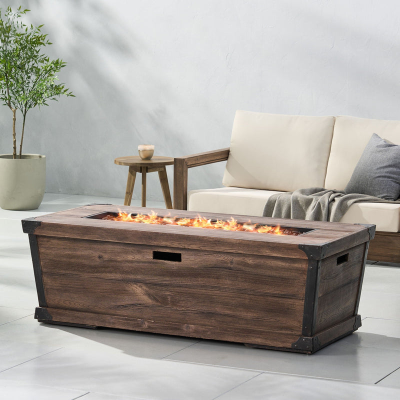 Outdoor Patio Rectangle Gas Burning Fire Pit - Wood Pattern by HouseOfZazla