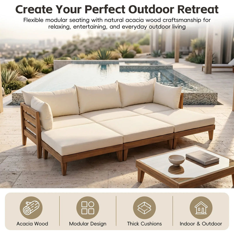 TOPMAX Outdoor Large Daybed Acacia Wood 6-Piece Patio Sofa Set by HouseOfZazla