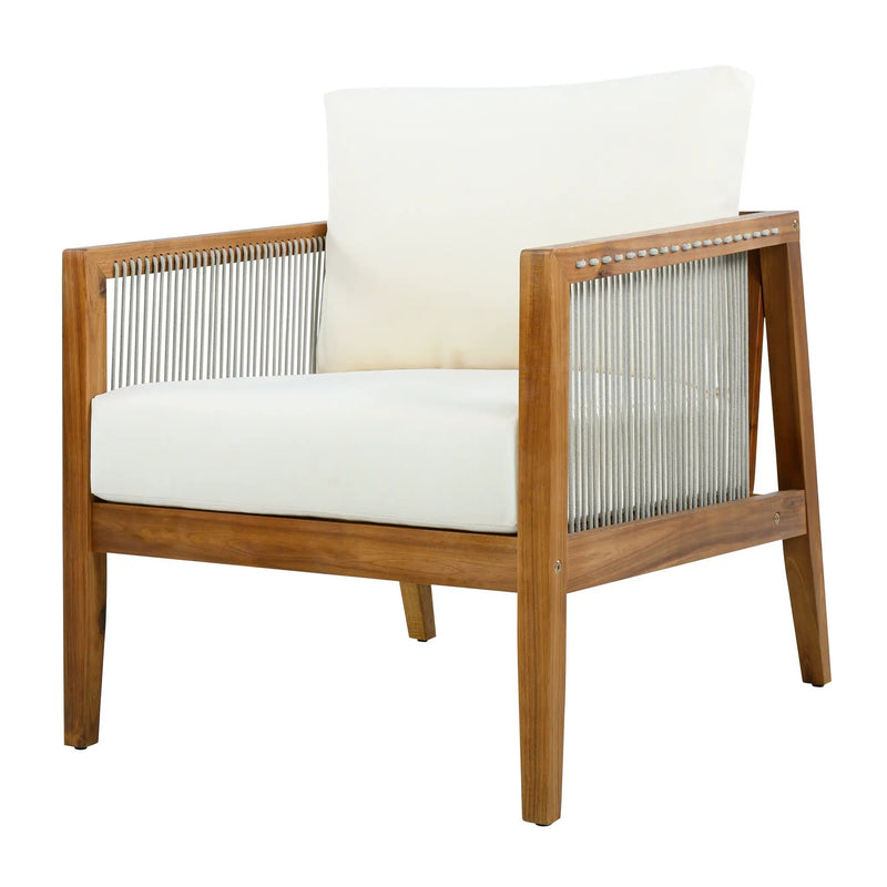 Outdoor 4-Piece Sofa Set, Acacia Wood Frame with Rope Detail, Water-Repellent by HouseOfZazla