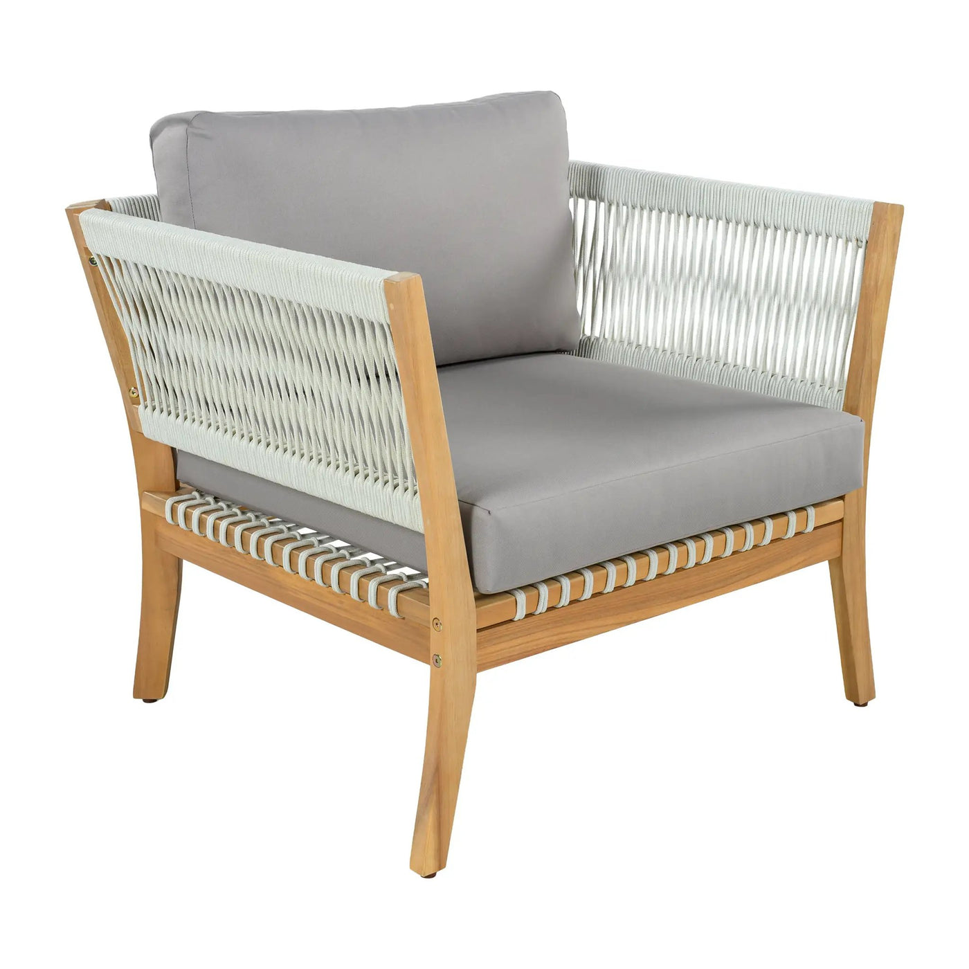 30.3" Outdoor Acacia Wood Patio Chair with Woven Rope Accents by HouseOfZazla