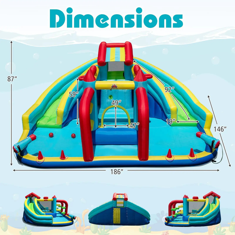 Inflatable Double Water Slide Park with Obstacle Course and Basketball Hoops by DirectDeals