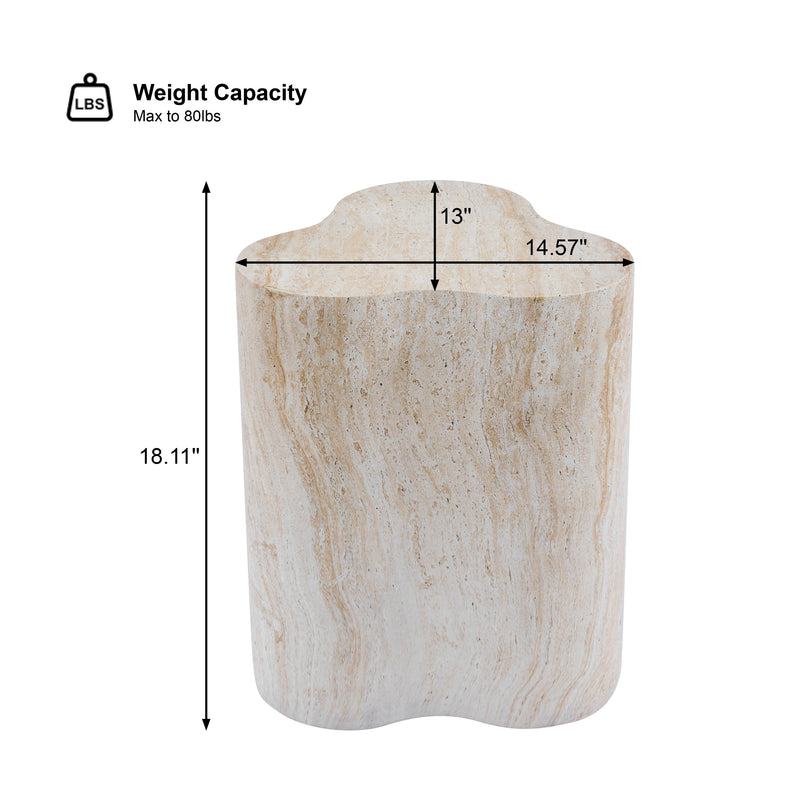 Organic Travertine-Look MGO Side Table with Weather Resistance - Neutral, photo 3 of 10