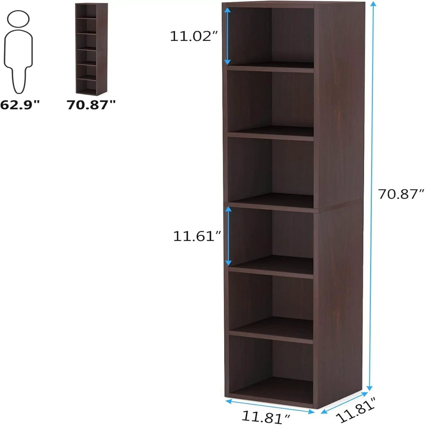 6 Tier Narrow Corner Cube Bookcase Storage, Freestanding Shelf With Open Cubes For Living Room by HouseOfZazla