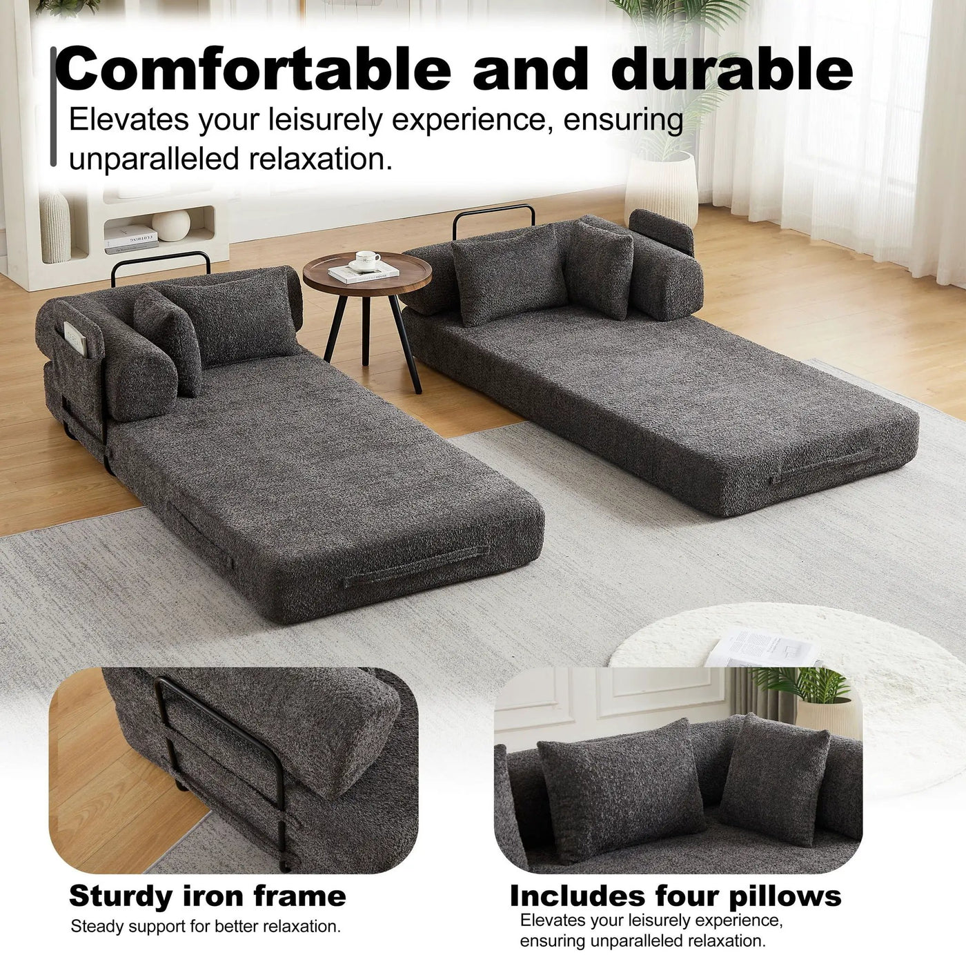 Convertible Sleeper Sofa Bed With Cylindrical Pillow by HouseOfZazla