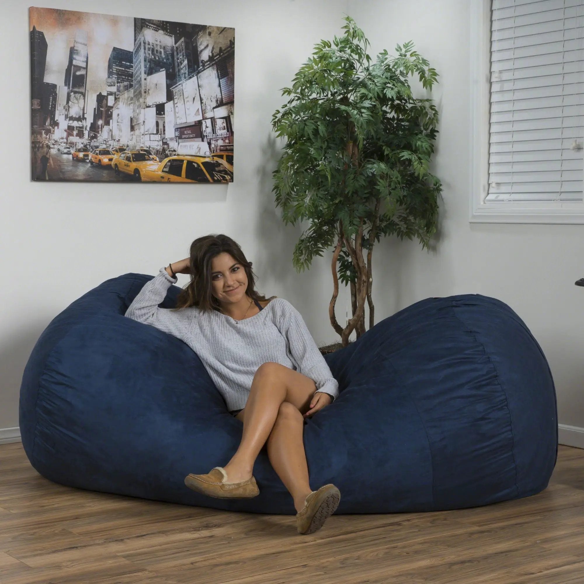 Marlin - 6.5 Foot Cylindrical Bean Bag With Removable Suede Cover - Midnight Blue by HouseOfZazla