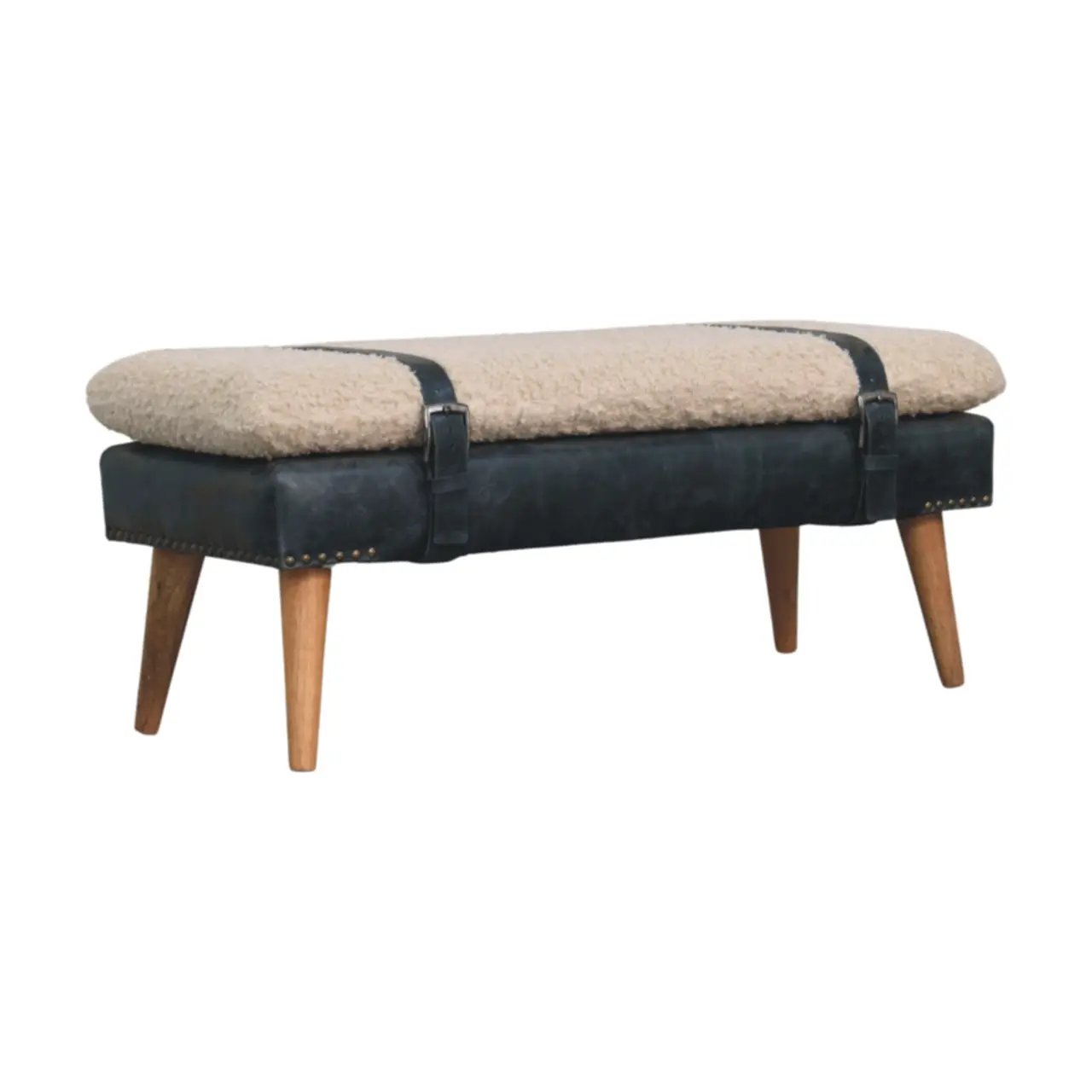 Boucle x Leather Upholstered Bench, Nordic Legs by HouseOfZazla