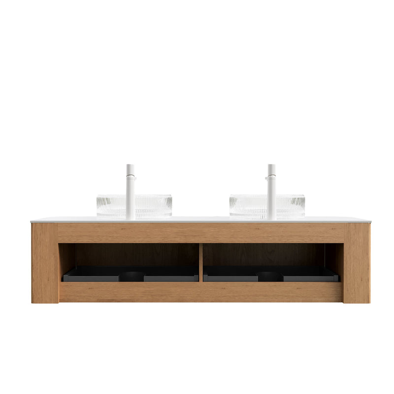 DINA 60" Bathroom Vanity with Floating Curved Edges and Glass Basins by HouseOfZazla