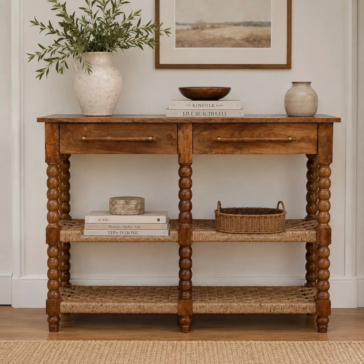 Solid Wood Spindle Woven Console by HouseOfZazla