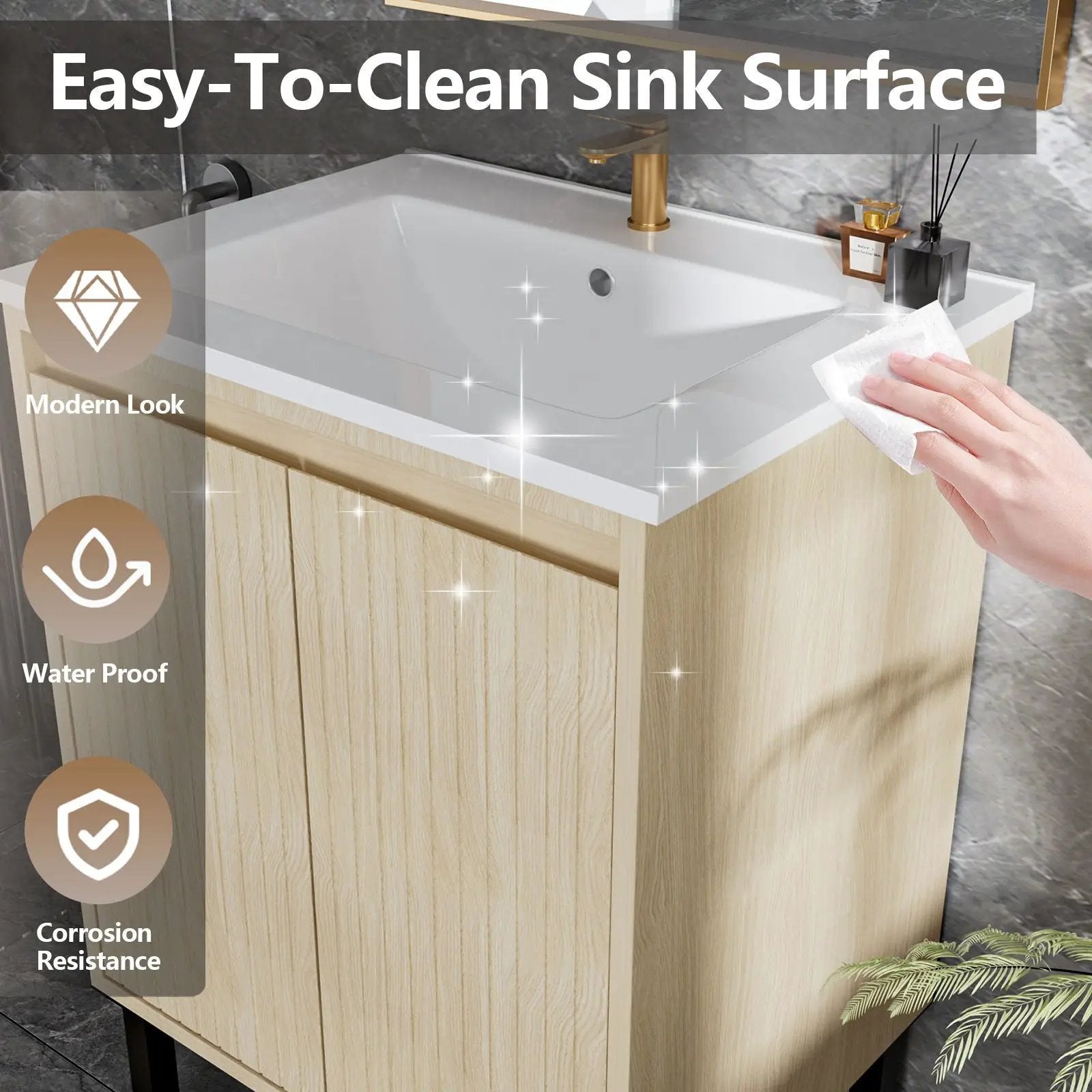 Bathroom Vanity With Ceramic Sink, Floor-Standing Design, Soft-Closing Drawers by Unique Piece Furniture