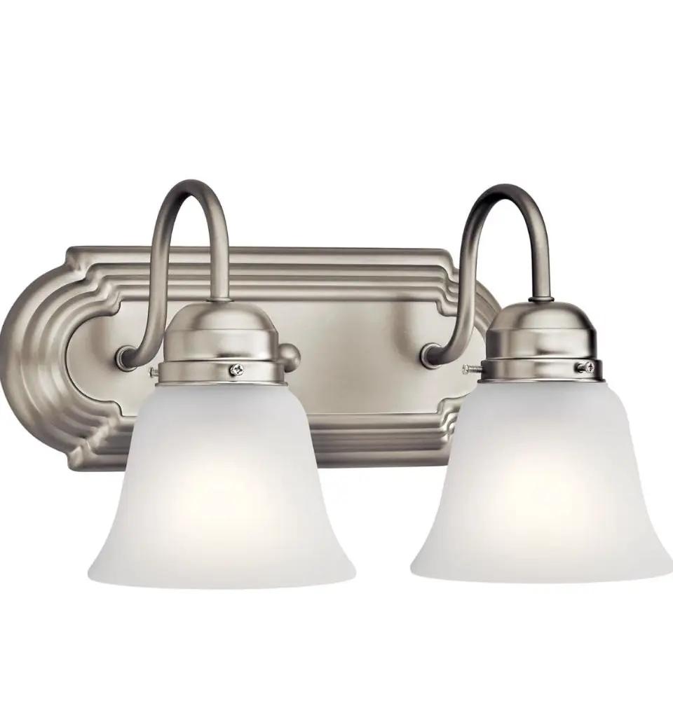 Kichler 12.25" 2-Light Vanity Bath Light in Brushed Nickel, Modern Bathroom Light with Clear Satin Etched Glass, (12.25" W x 8" H), 5336NIS by Selzalot
