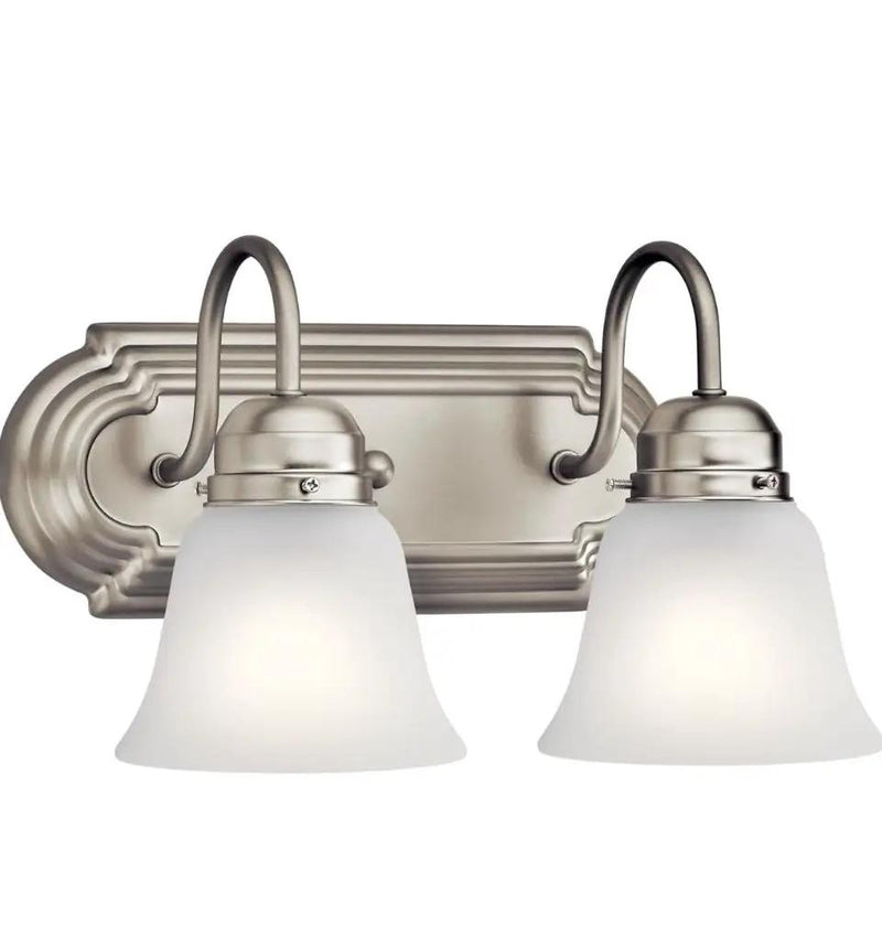 Kichler 12.25" 2-Light Vanity Bath Light in Brushed Nickel, Modern Bathroom Light with Clear Satin Etched Glass, (12.25" W x 8" H), 5336NIS by Selzalot