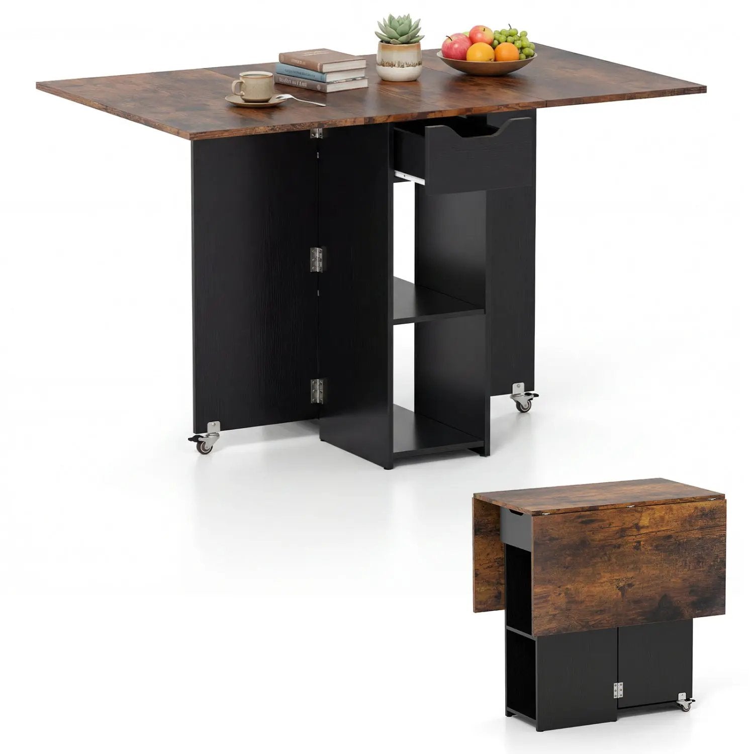47.5 Inch Farmhouse Extendable Wooden Dinner Table with Lockable Wheels by DirectDeals