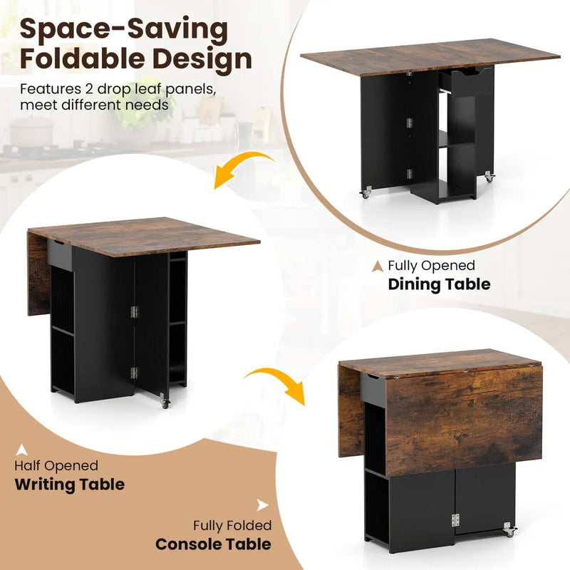 47.5 Inch Farmhouse Extendable Wooden Dinner Table with Lockable Wheels by DirectDeals