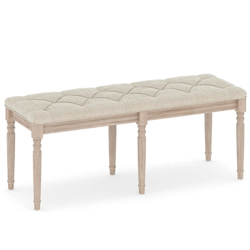 47.5 Inch Upholstered Bench with Carved Rubber Wood Legs and Padded Seat-Beige by DirectDeals