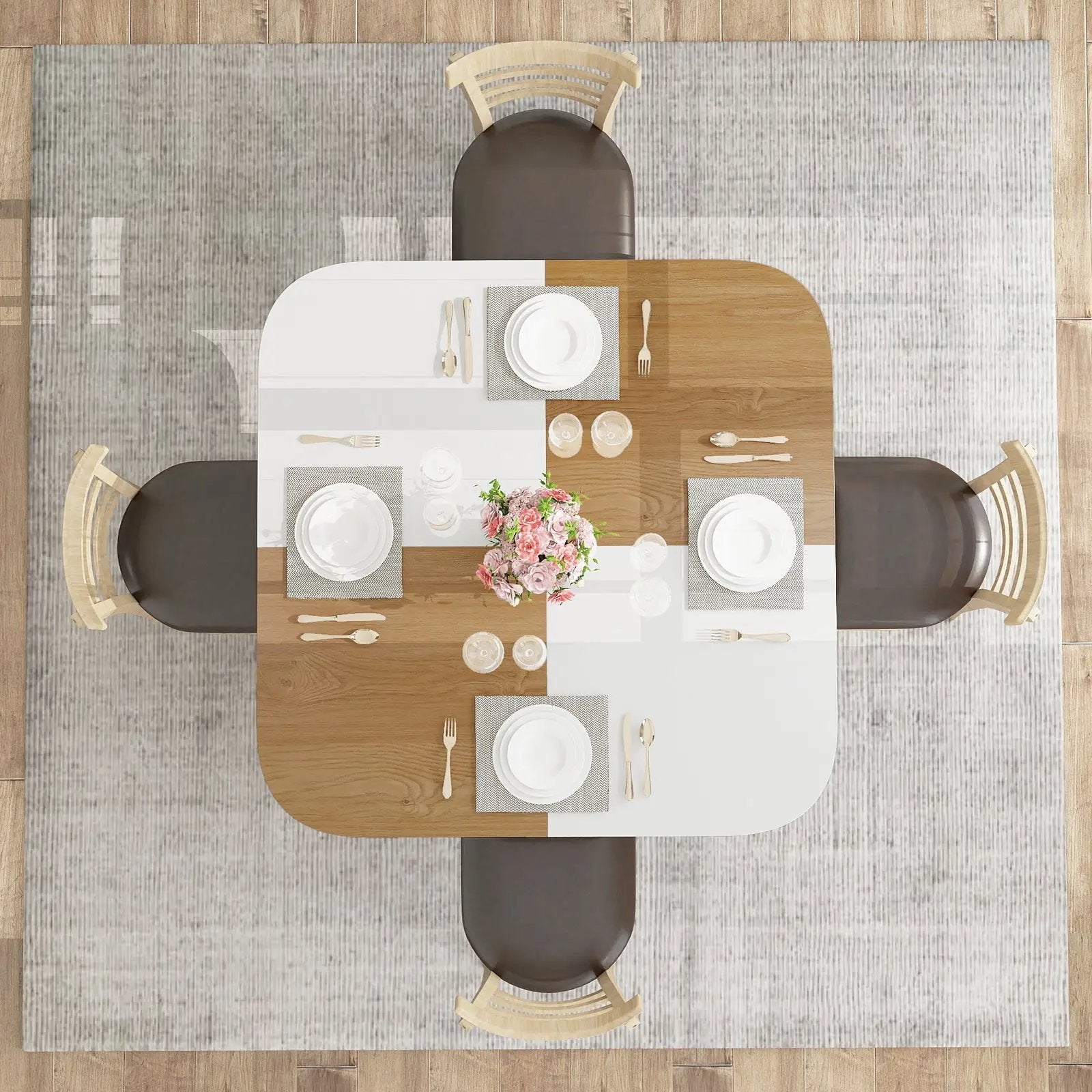47.5 inch Modern Dining Table Square Kitchen Table with Mix-colored Tabletop by DirectDeals