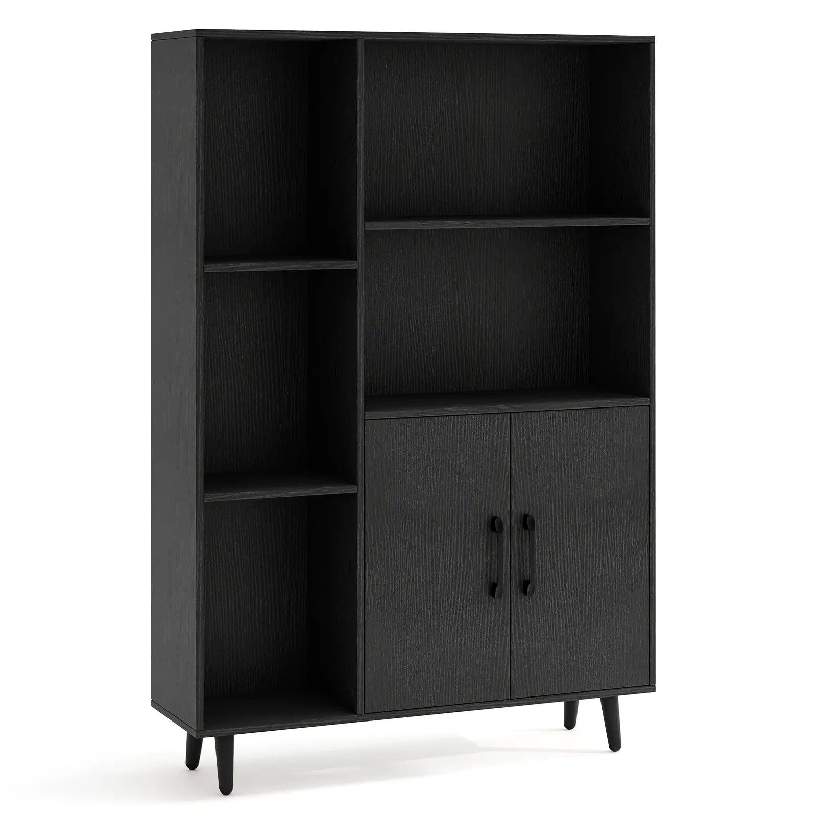 4 Inch Floor Bookshelf with 5 Open Compartments and Storage Cabinet-Black by DirectDeals