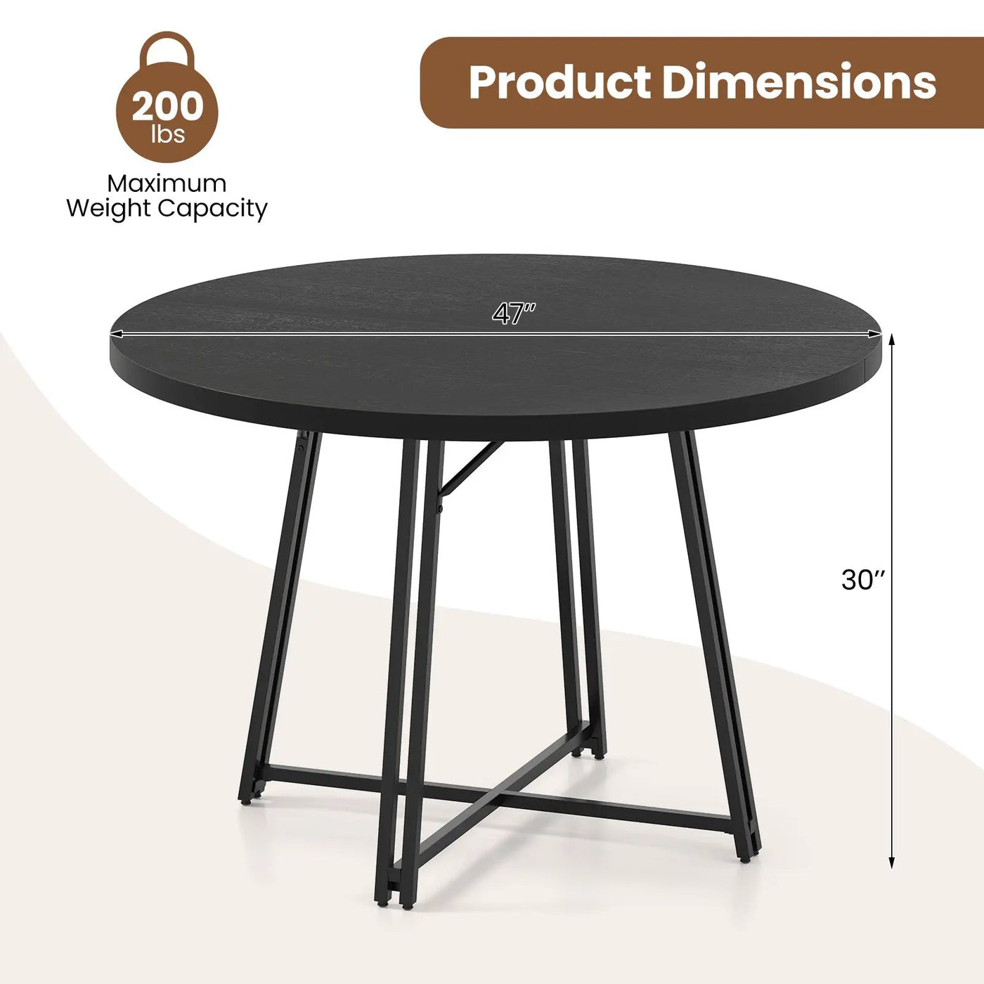 47 Inch Dining Table for 4-6 People Round Kitchen Table with Cross Base by DirectDeals