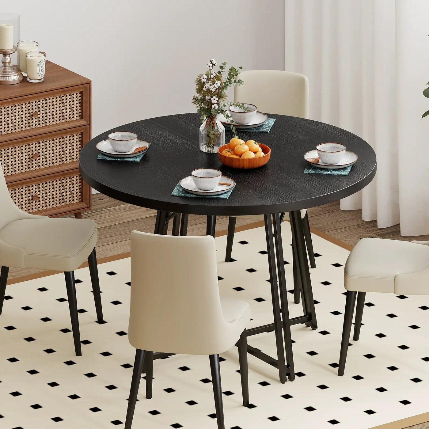47 Inch Dining Table for 4-6 People Round Kitchen Table with Cross Base by DirectDeals