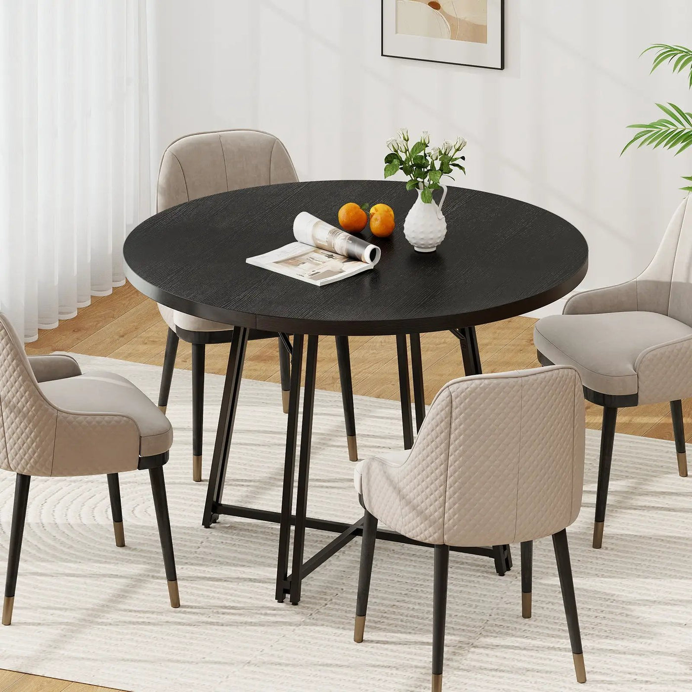 47 Inch Dining Table for 4-6 People Round Kitchen Table with Cross Base by DirectDeals