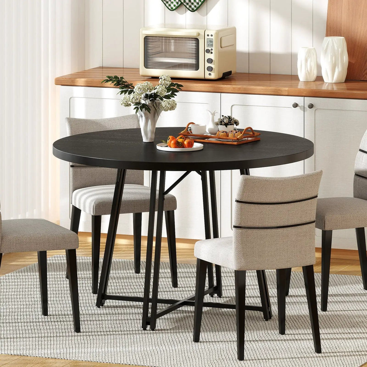 47 Inch Dining Table for 4-6 People Round Kitchen Table with Cross Base by DirectDeals
