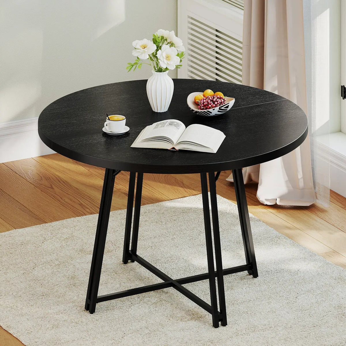 47 Inch Dining Table for 4-6 People Round Kitchen Table with Cross Base by DirectDeals