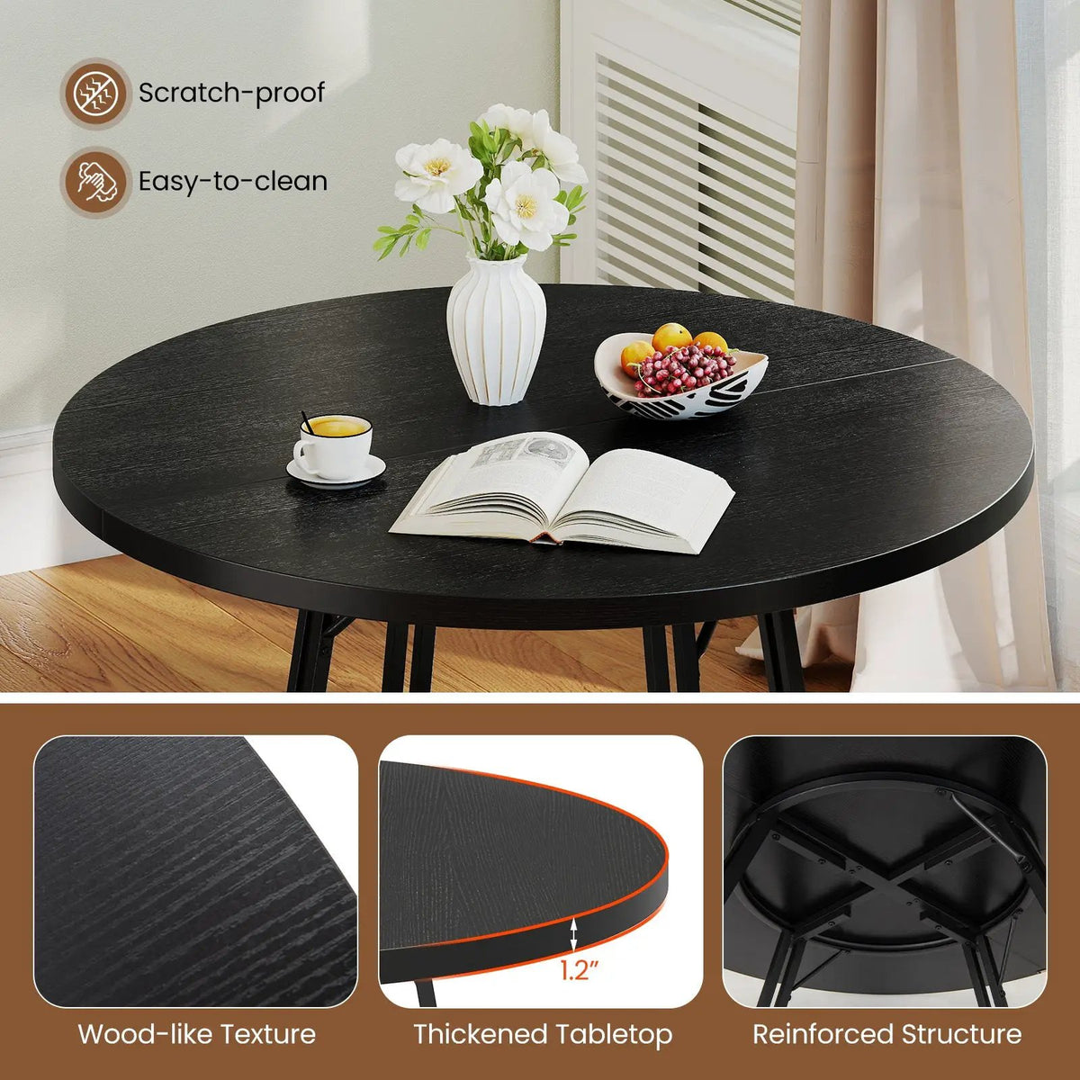 47 Inch Dining Table for 4-6 People Round Kitchen Table with Cross Base by DirectDeals