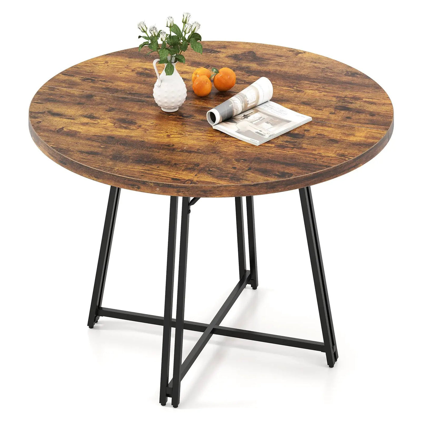 47 Inch Dining Table for 4-6 People Round Kitchen Table with Cross Base by DirectDeals