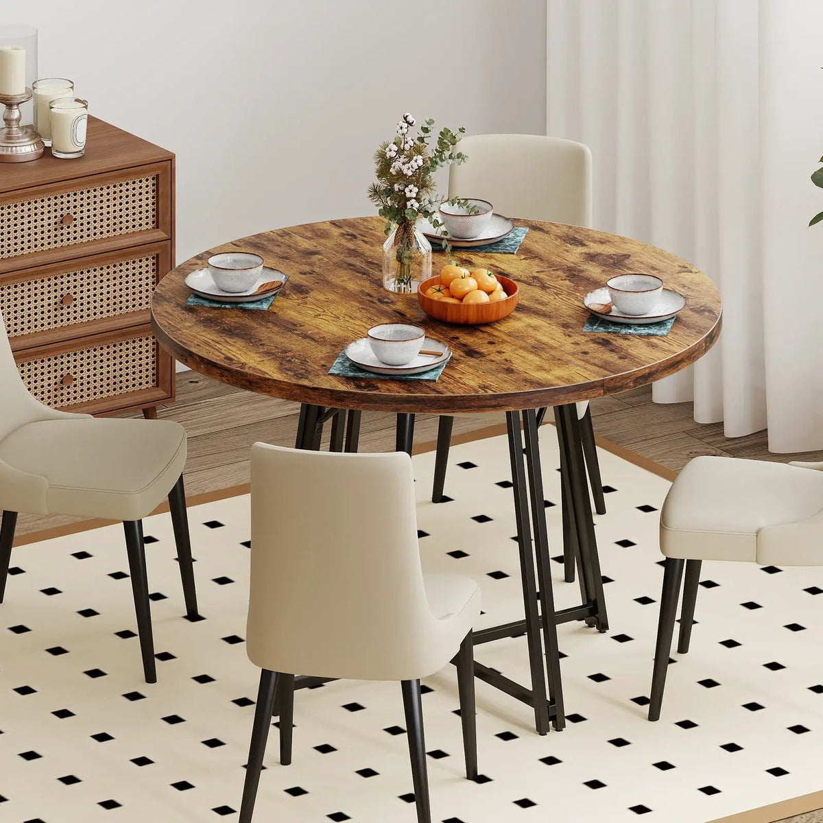 47 Inch Dining Table for 4-6 People Round Kitchen Table with Cross Base by DirectDeals