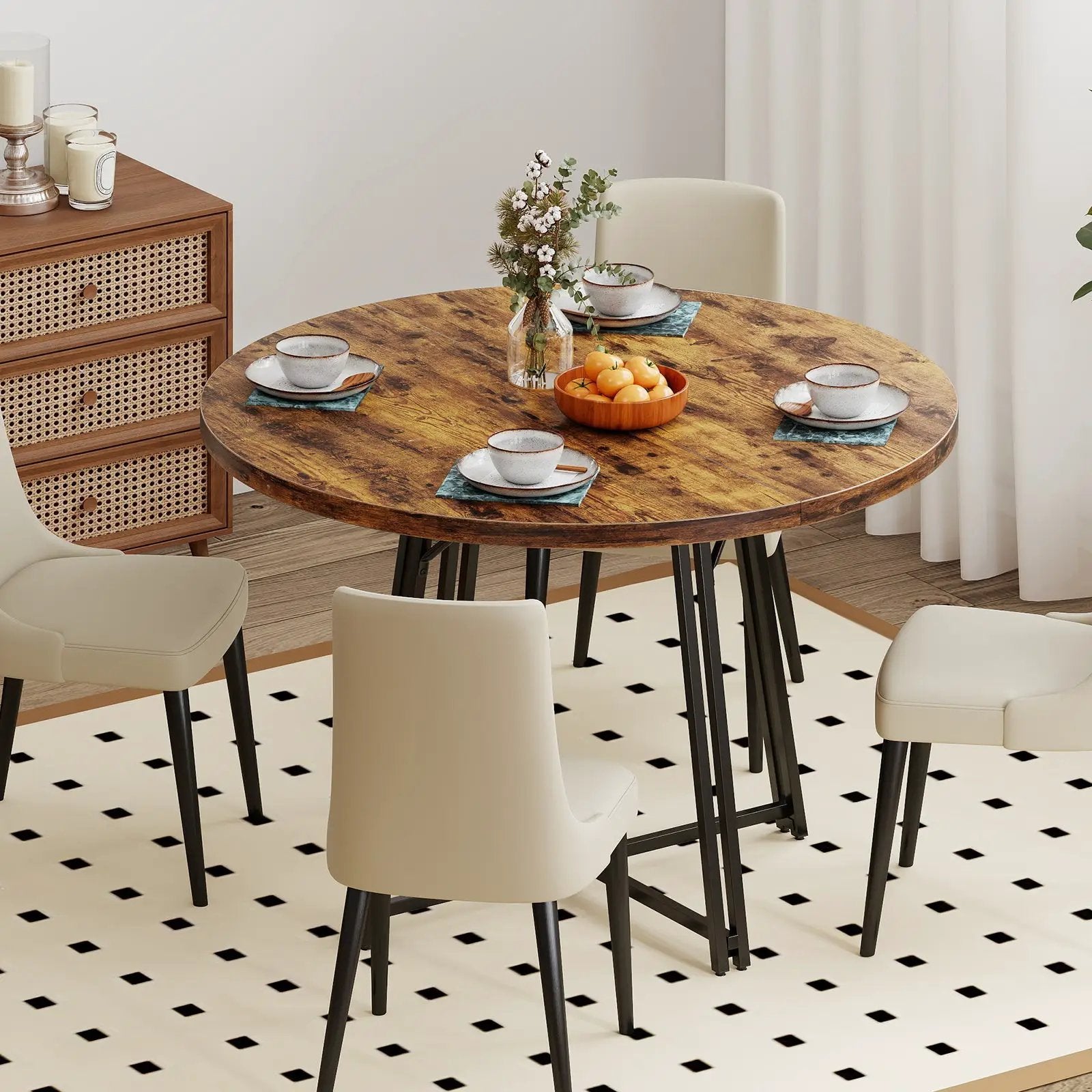 47 Inch Dining Table for 4-6 People Round Kitchen Table with Cross Base by DirectDeals