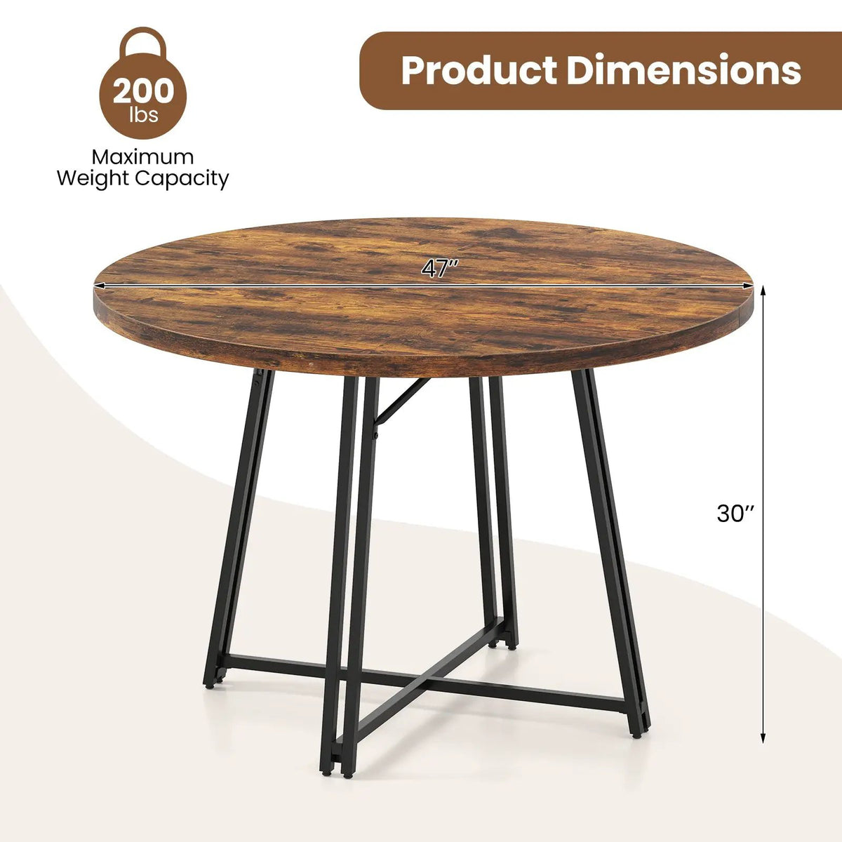 47 Inch Dining Table for 4-6 People Round Kitchen Table with Cross Base by DirectDeals