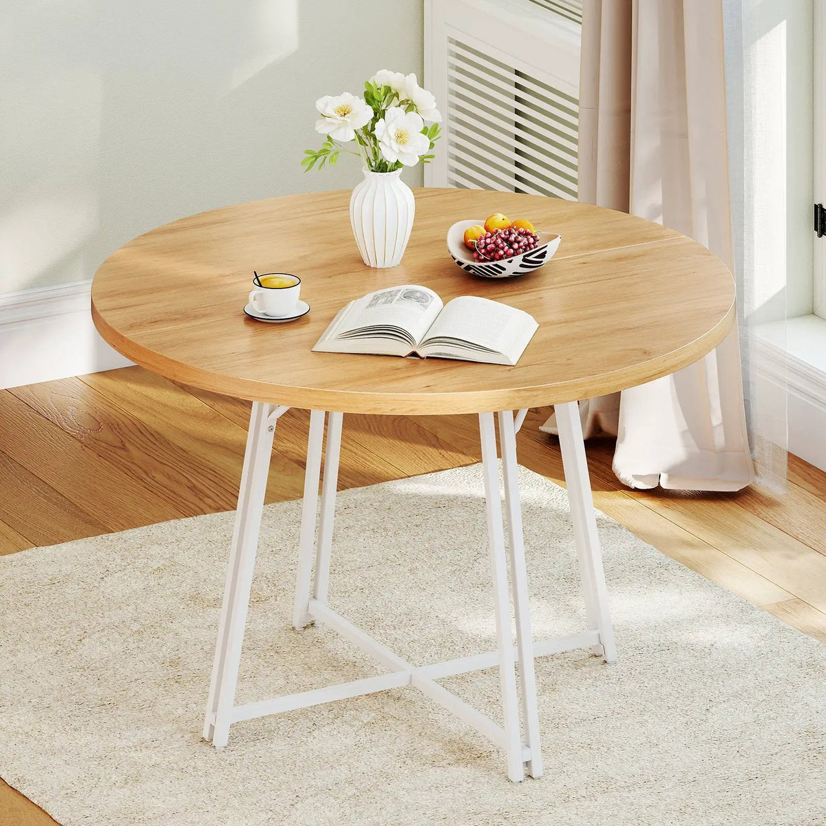47 Inch Dining Table for 4-6 People Round Kitchen Table with Cross Base by DirectDeals