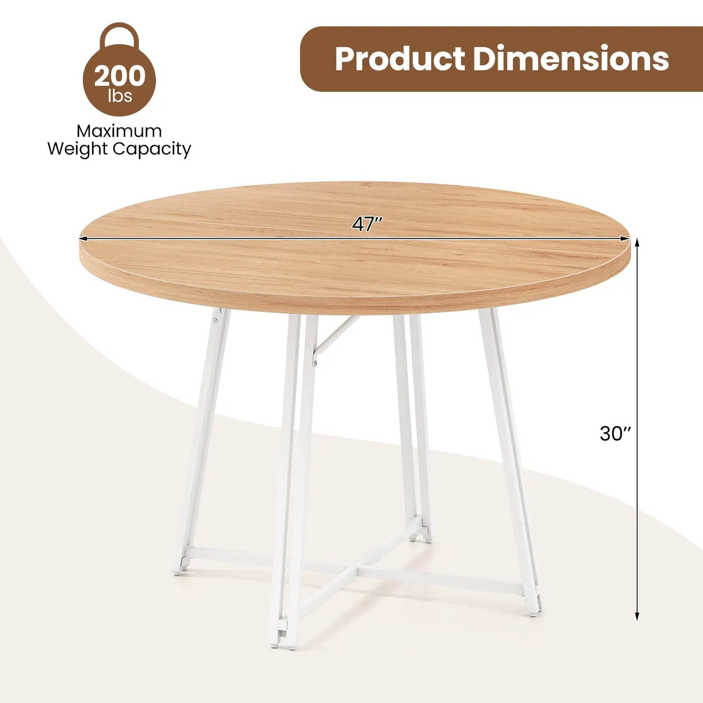 47 Inch Dining Table for 4-6 People Round Kitchen Table with Cross Base by DirectDeals