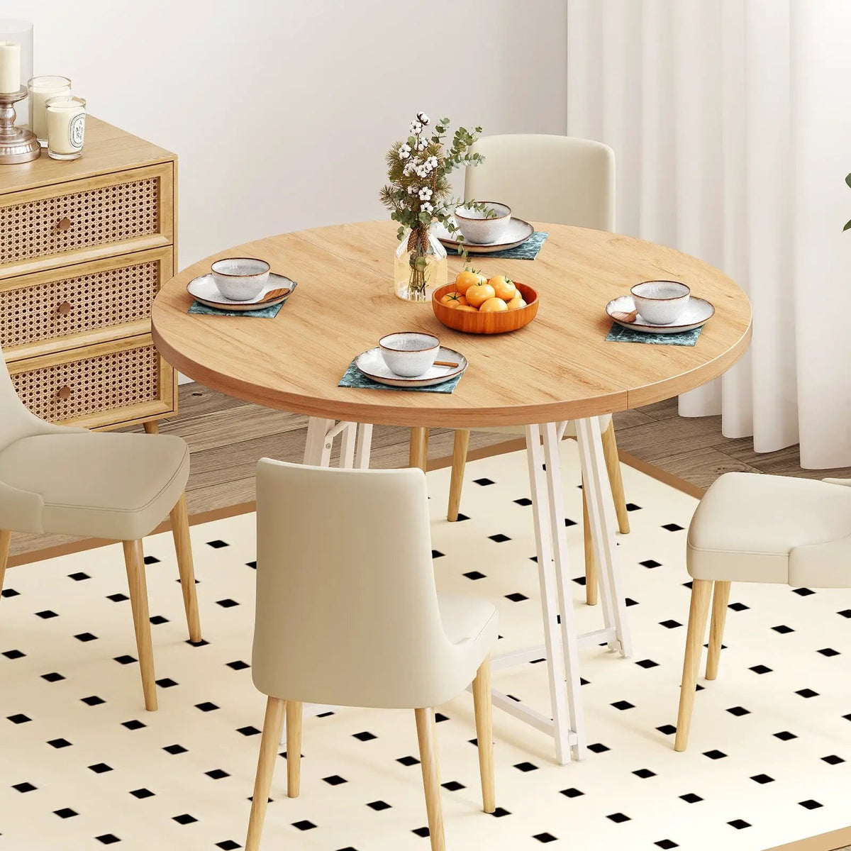 47 Inch Dining Table for 4-6 People Round Kitchen Table with Cross Base by DirectDeals