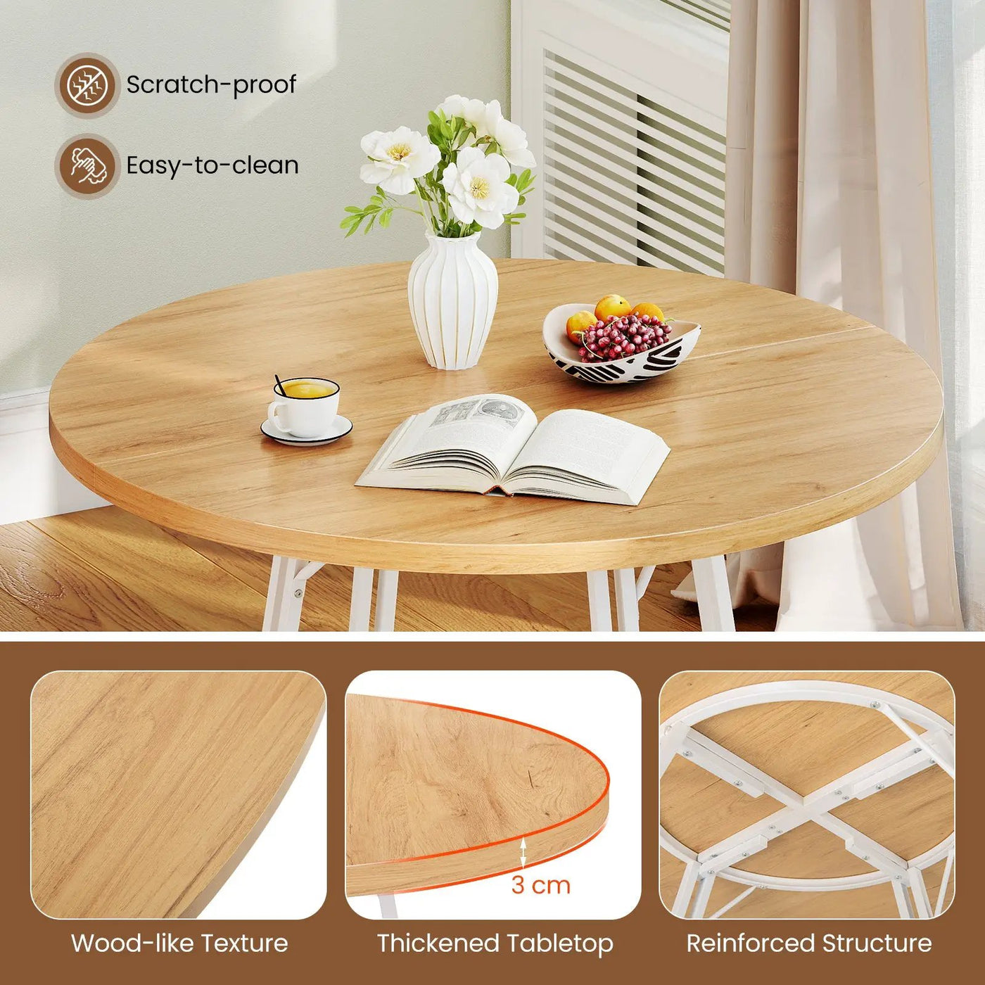 47 Inch Dining Table for 4-6 People Round Kitchen Table with Cross Base by DirectDeals