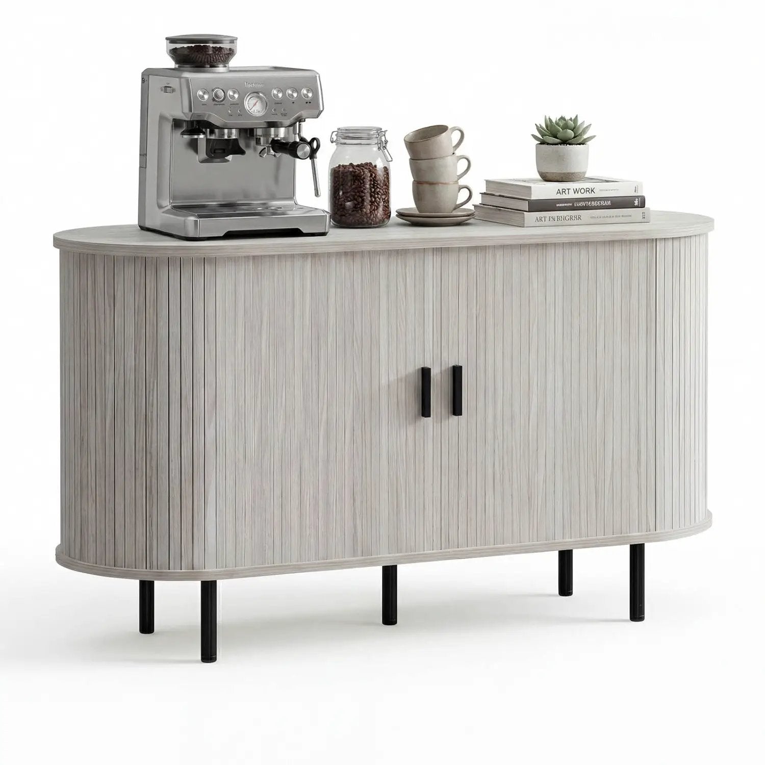 47 Inch Fluted Sideboard Buffet Cabinet with Tambour Sliding Doors and Metal Legs by DirectDeals