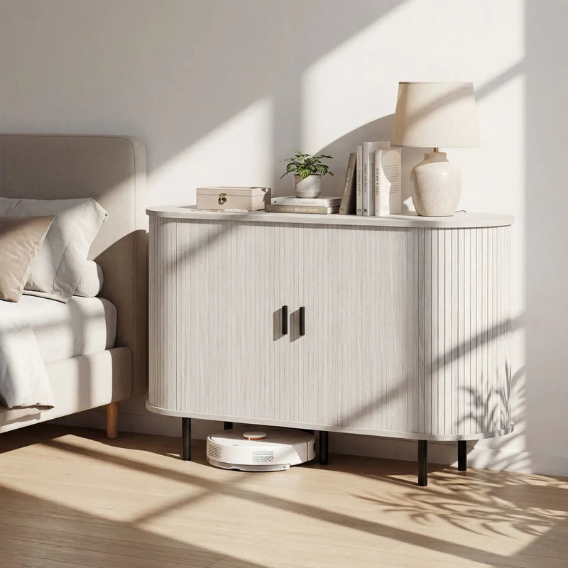 47 Inch Fluted Sideboard Buffet Cabinet with Tambour Sliding Doors and Metal Legs by DirectDeals