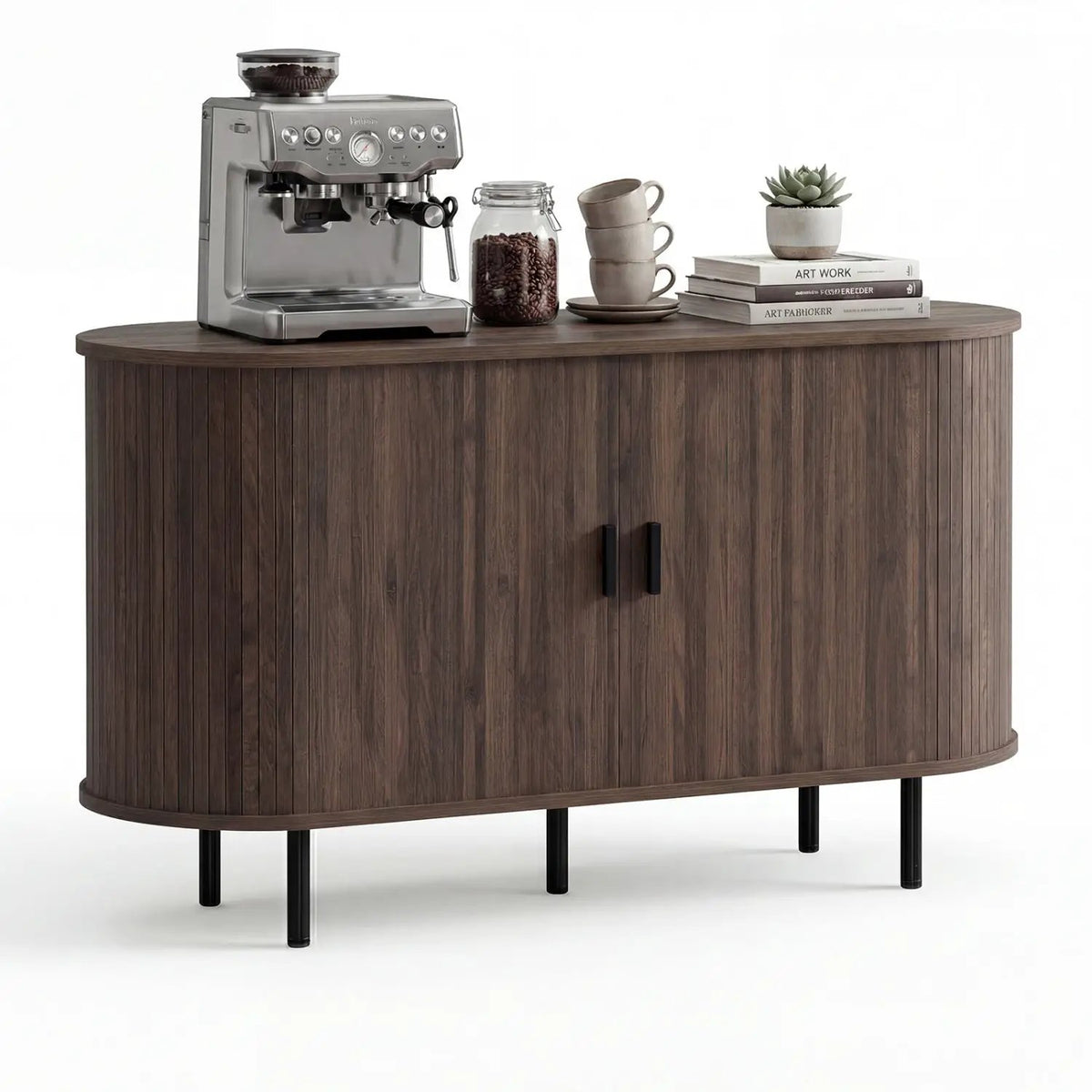 47 Inch Fluted Sideboard Buffet Cabinet with Tambour Sliding Doors and Metal Legs by DirectDeals