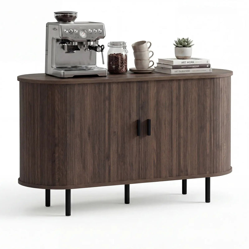 47 Inch Fluted Sideboard Buffet Cabinet with Tambour Sliding Doors and Metal Legs by DirectDeals
