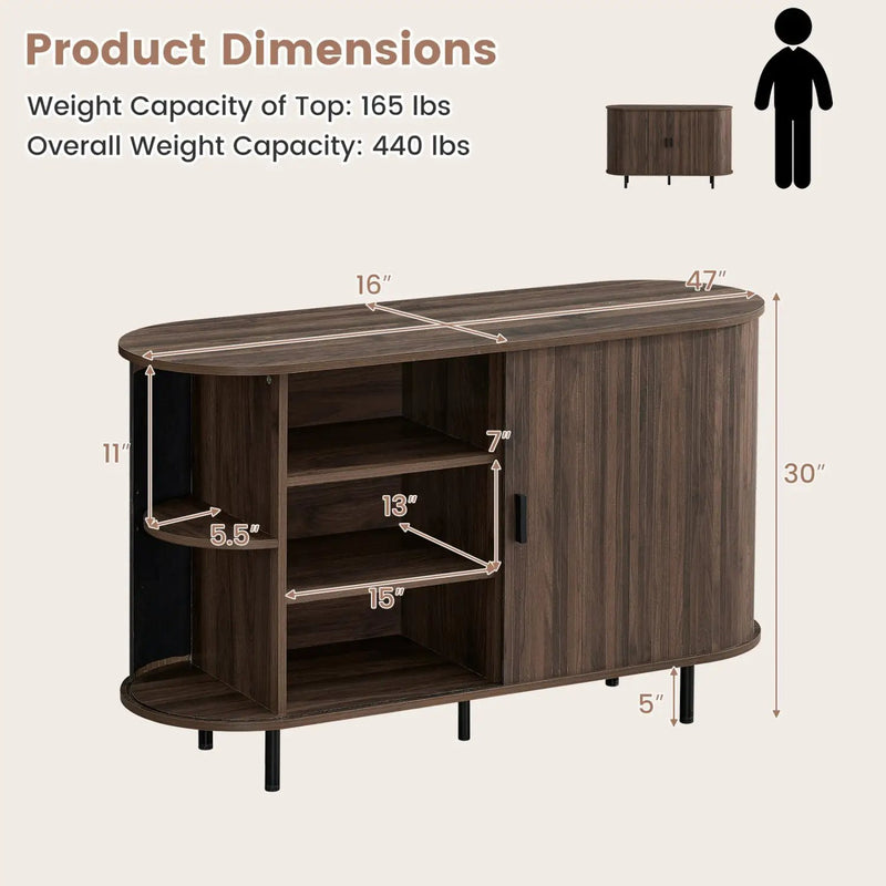 47 Inch Fluted Sideboard Buffet Cabinet with Tambour Sliding Doors and Metal Legs by DirectDeals