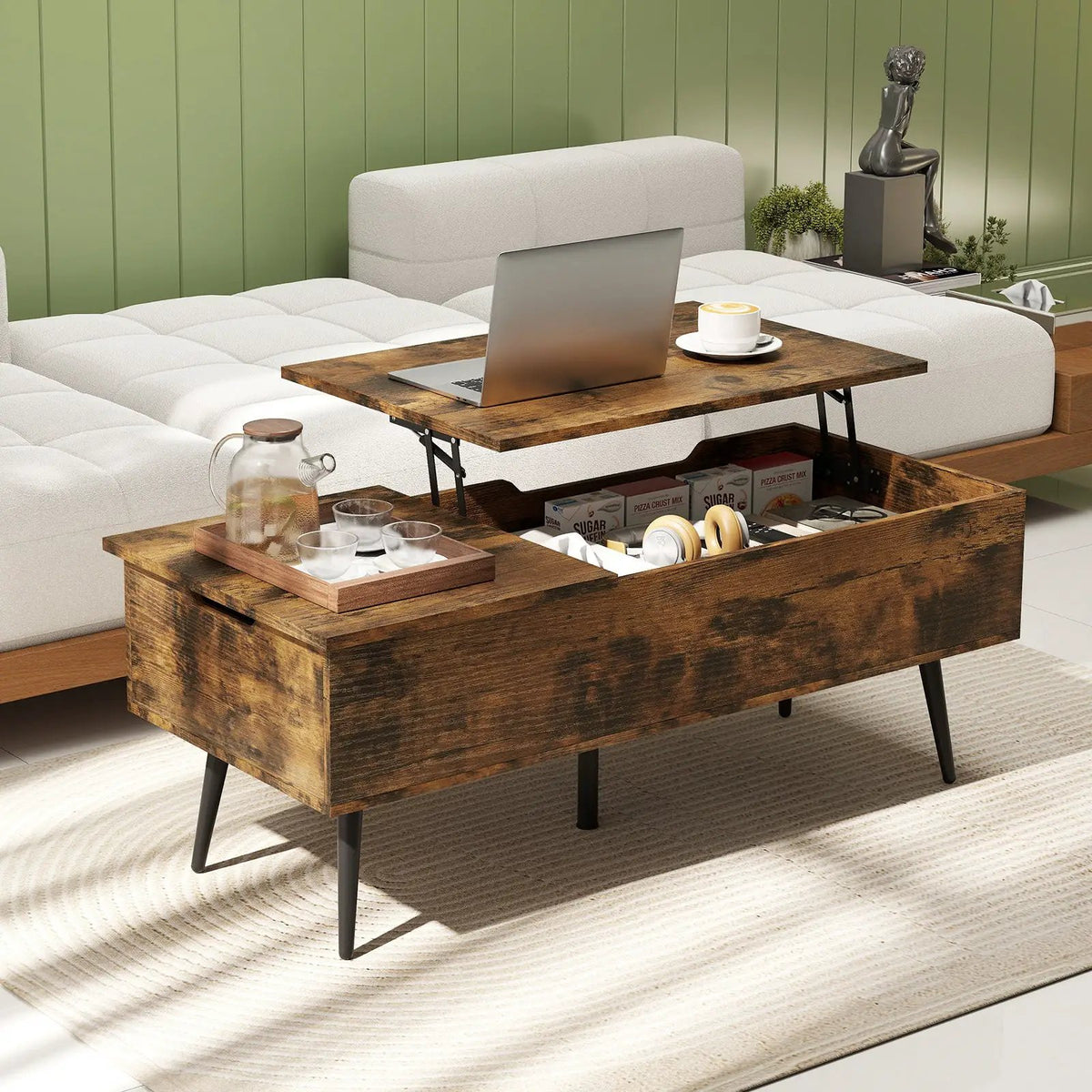 47 Inch Lift Top Coffee Table with 2 Hidden Compartments by DirectDeals